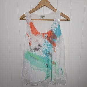 Calvin Klein Top Womens Size Medium Sleeveless Watercolor Coastal Beachy